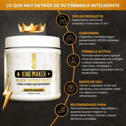 King Maker - Booster masculino en cápsulas / Reactiva tu biología y aumenta tu energía - 35% OFF - Pocas unidades en Colombia
